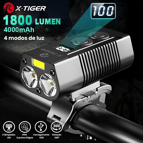 Farol de Bicicleta X-Tiger TurboLight 4000mAh com Power Bank