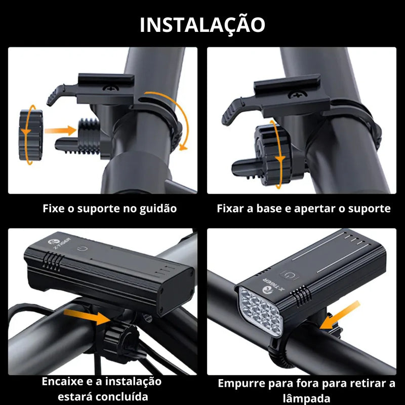 Farol de Bicicleta X-Tiger TurboLight 10000mAh com Power Bank - 12 LED
