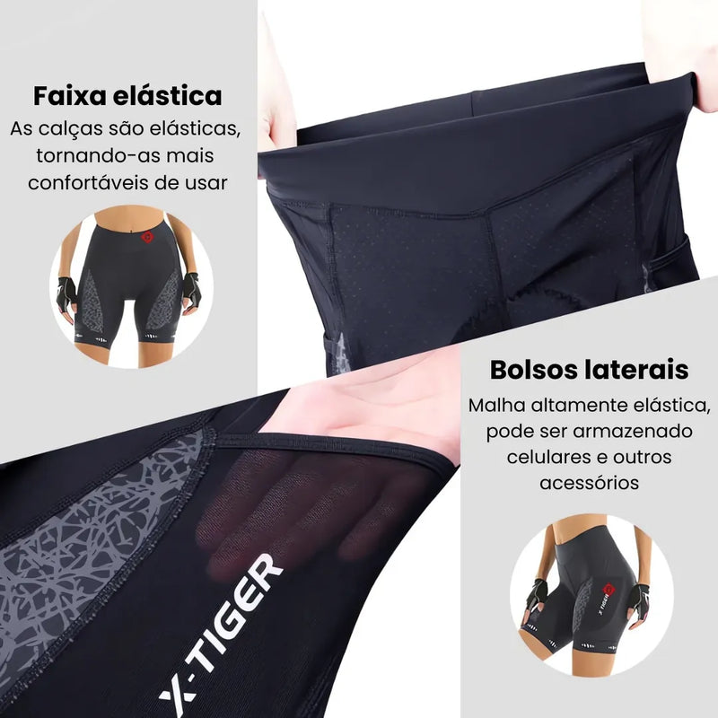 Bermuda e Bretelle de Ciclismo Feminino X-Tiger com Forro Respirável Modelo Aura™