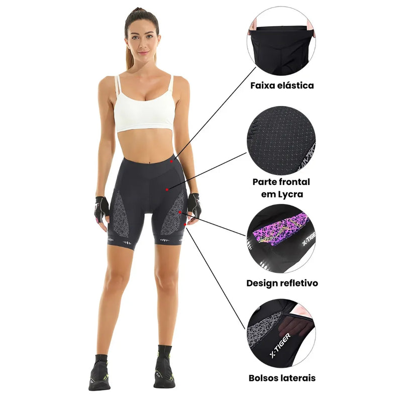 Bermuda e Bretelle de Ciclismo Feminino X-Tiger com Forro Respirável Modelo Aura™