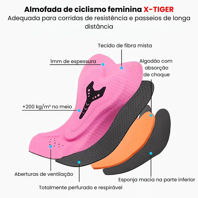 Bermuda e Bretelle de Ciclismo Feminino X-Tiger com Forro Respirável Modelo Aura™