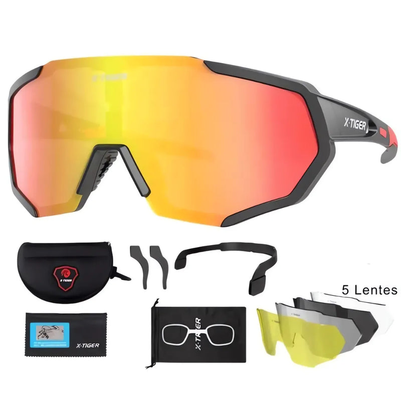 Óculos de Ciclismo 5 Lentes Fotocromático X-Tiger Modelo Spectrum