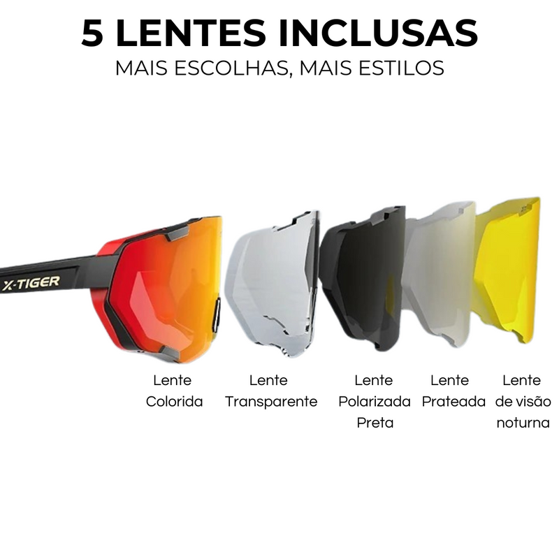 Óculos de Ciclismo 5 Lentes Fotocromático X-Tiger Modelo Surge (C01)