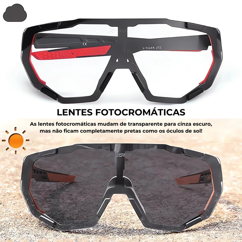 Óculos de Ciclismo 5 Lentes Fotocromático X-Tiger Modelo Surge (C01)