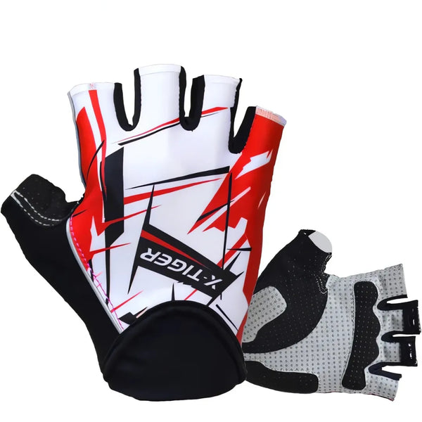 Luva de Ciclismo X-Tiger GripPro com Proteção de Impacto - Branco e Vermelho