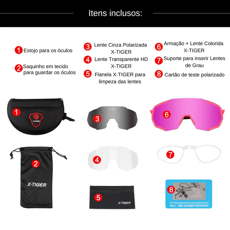 Óculos de Ciclismo 3 Lentes Fotocromático X-Tiger Modelo Vortex (C03)