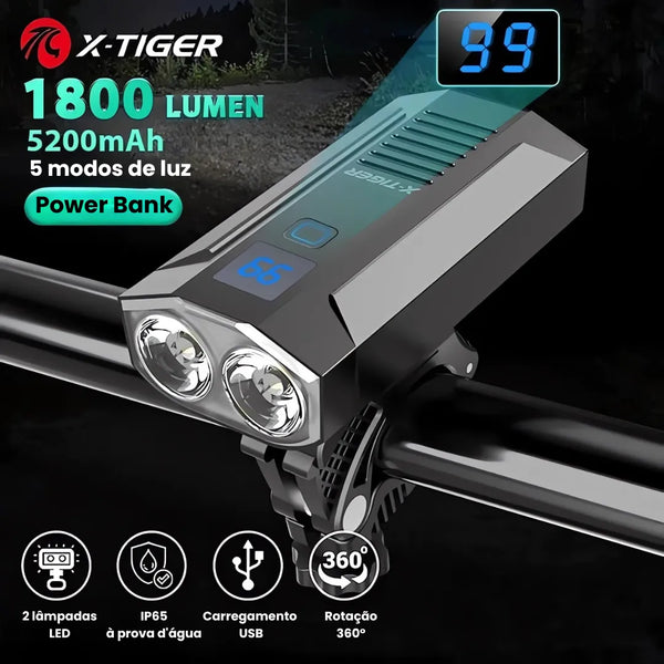 Farol de Bicicleta X-Tiger TurboLight 5200mAh com Power Bank