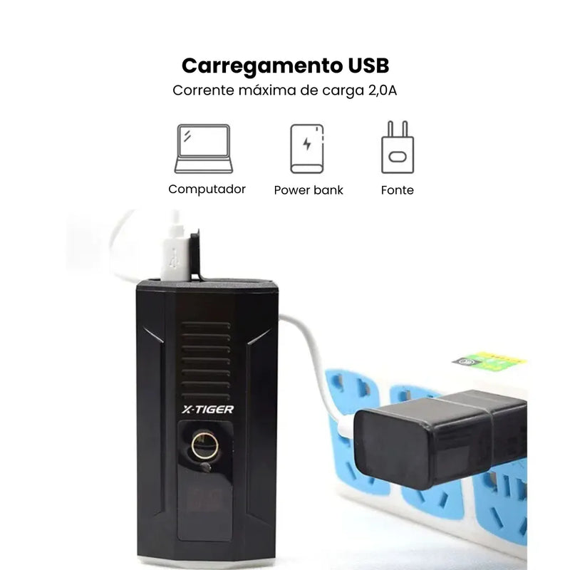 Farol de Bicicleta X-Tiger TurboLight 5200mAh com Power Bank