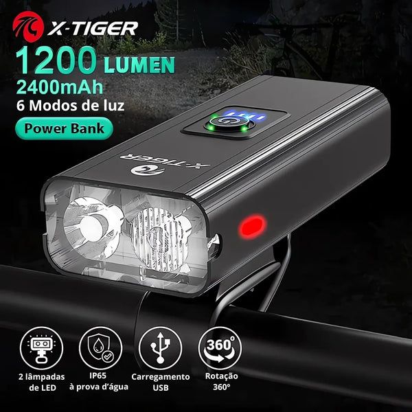 Farol de Bicicleta X-Tiger TurboLight 2400mAh com Power Bank